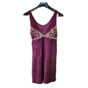 Vintage Cinema Etoile Satin Purple Slip Dress Sz M Embroidered Indie Sleaze